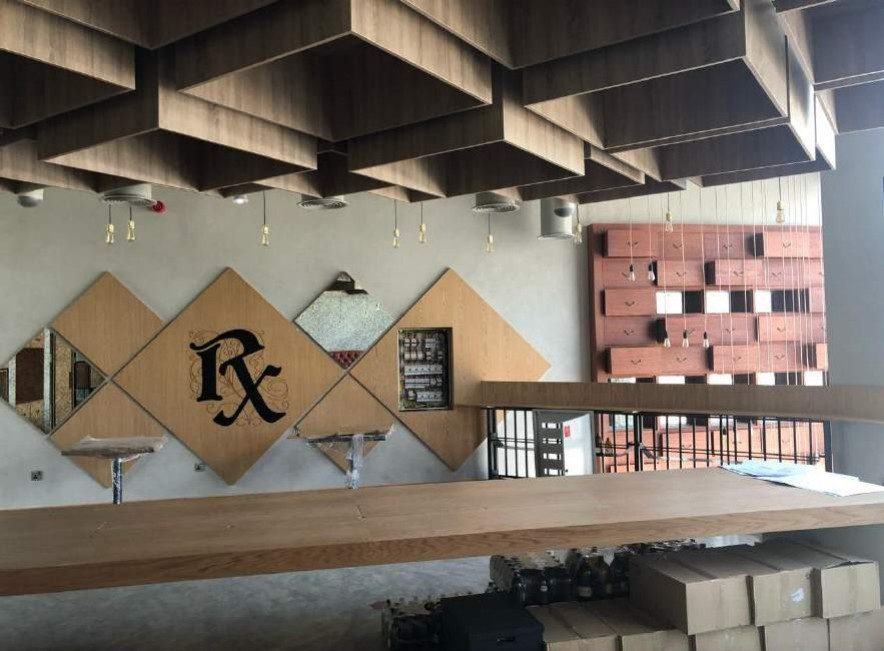 RX Café diamond patterned timber ceiling