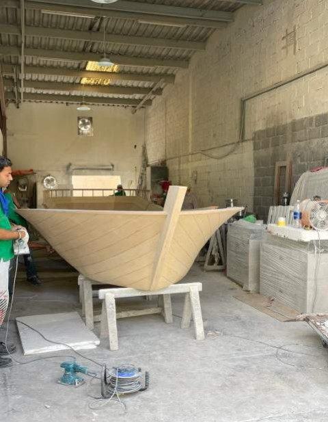 Bespoke timber boat under construction in the THTS workshop