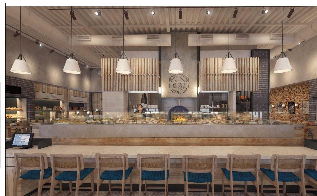 Tilal Bakery display counter and pendant lighting